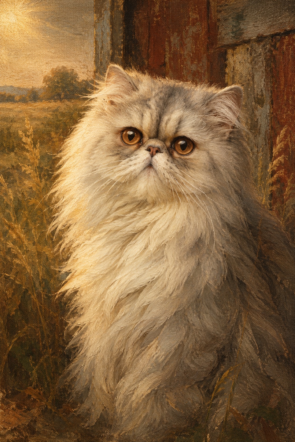 An oil-style persian cat in the Homestead style