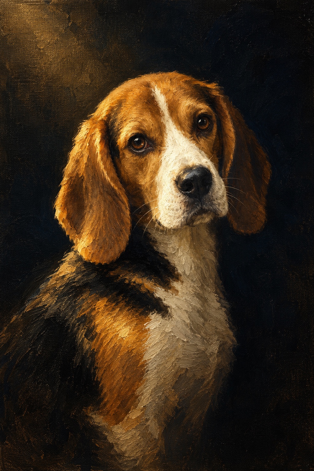 An oil-style beagle in the Midnight style