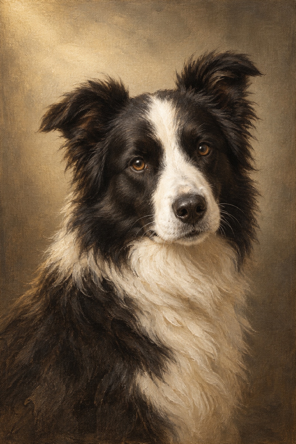 An oil-style border collie in the Legacy style