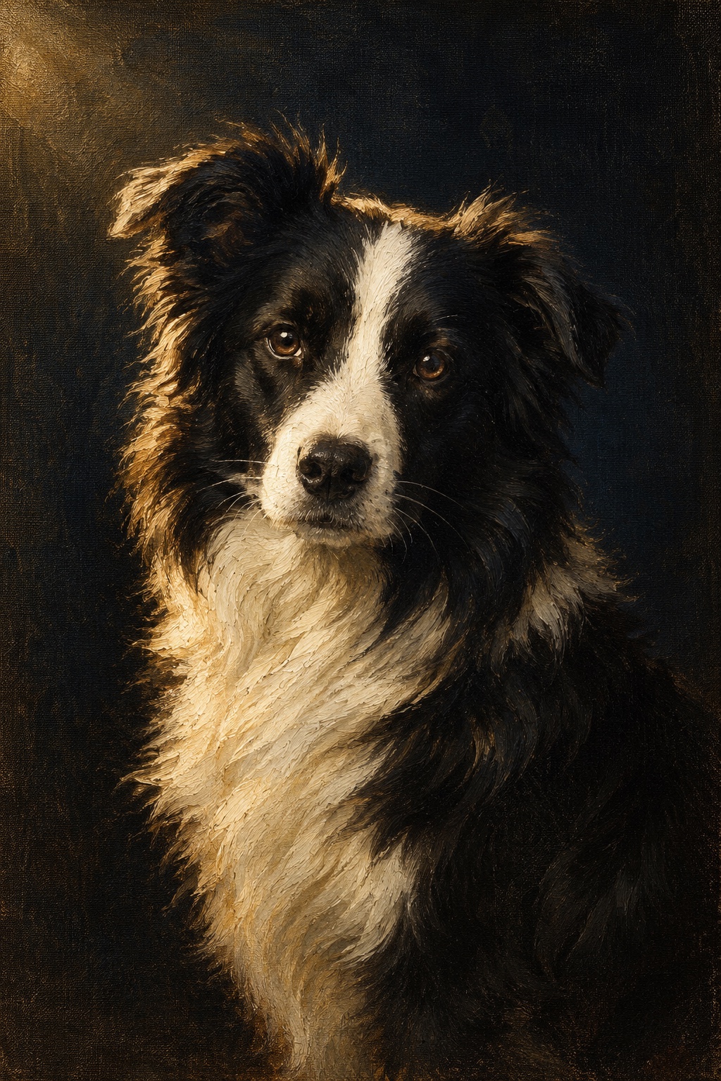 An oil-style border collie in the Midnight style