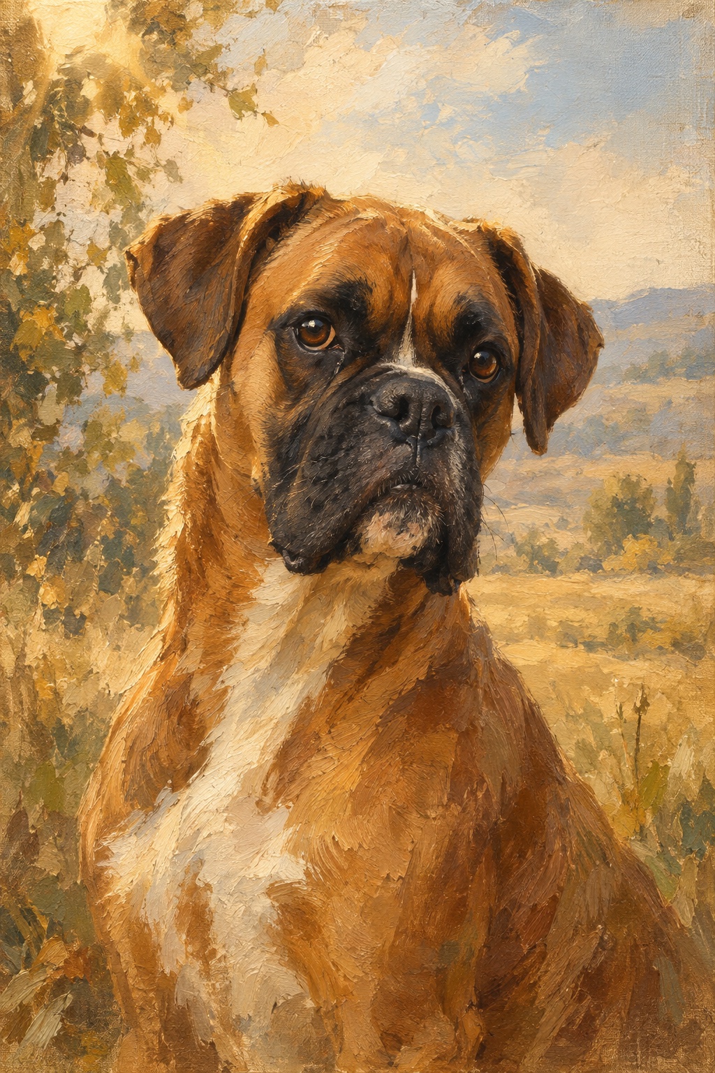 An oil-style boxer in the Plein Air style