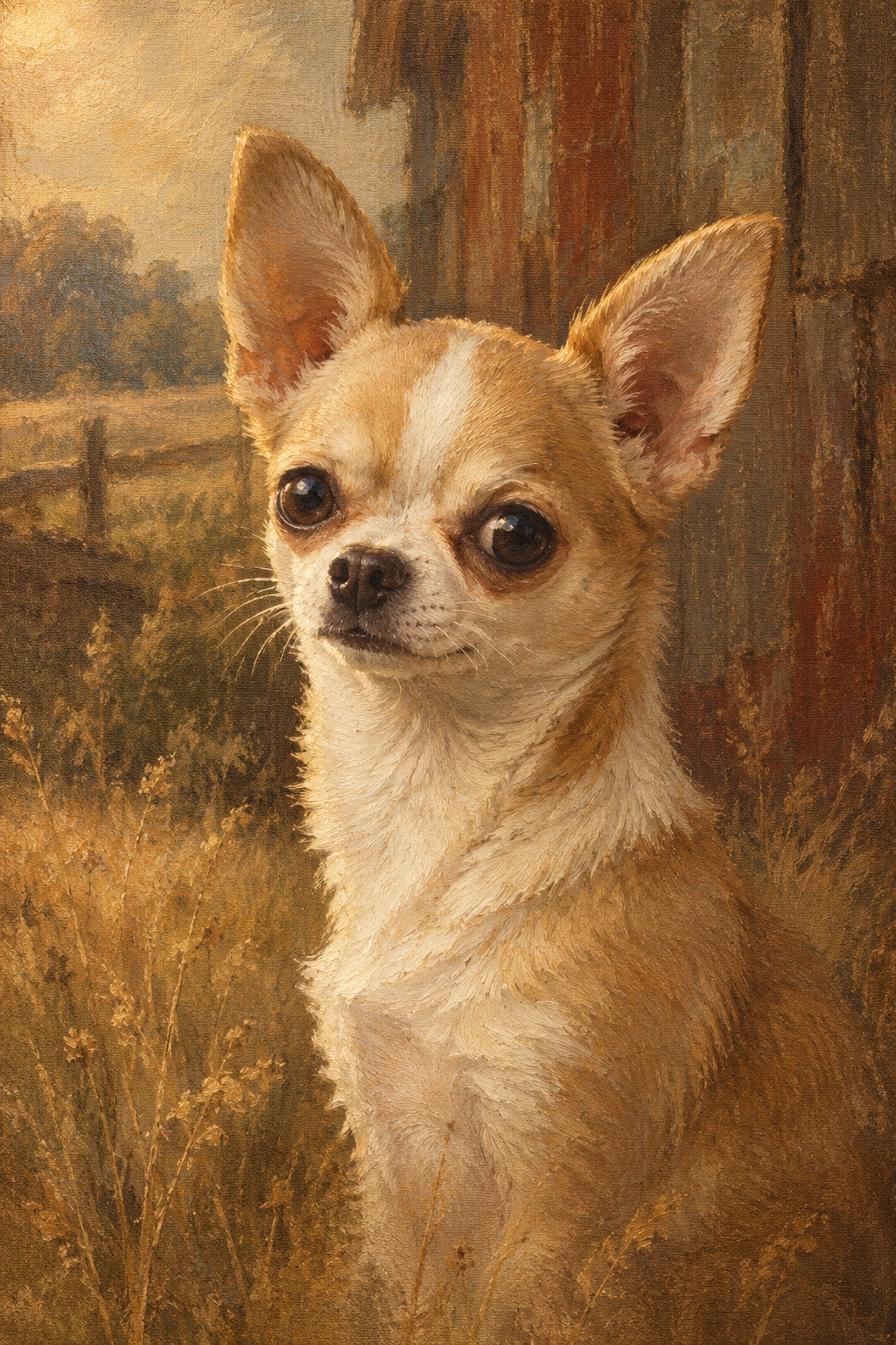 An oil-style chihuahua in the Homestead style