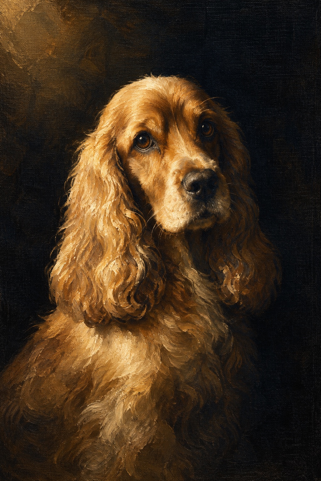 An oil-style cocker spaniel in the Midnight style
