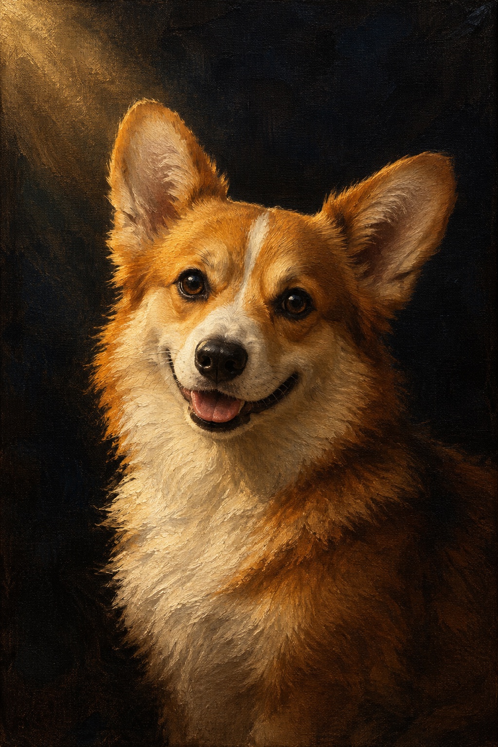 An oil-style corgi in the Midnight style