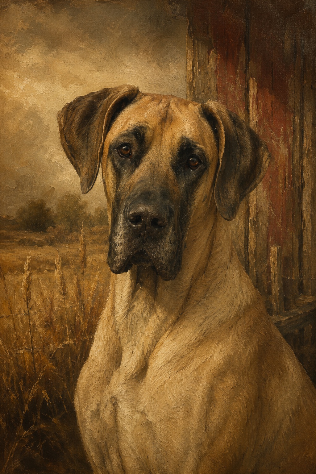 An oil-style great dane in the Homestead style