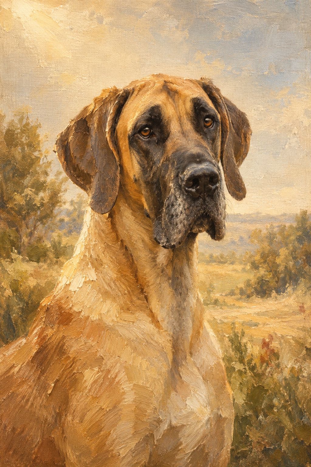 An oil-style great dane in the Plein Air style