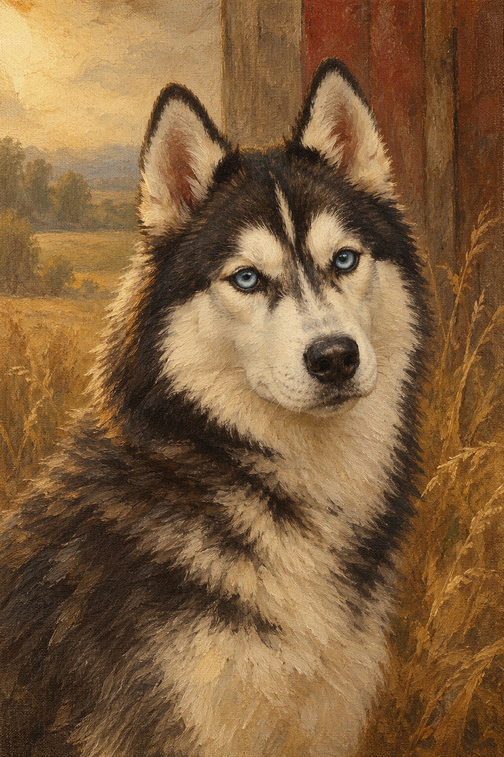 An oil-style husky in the Homestead style