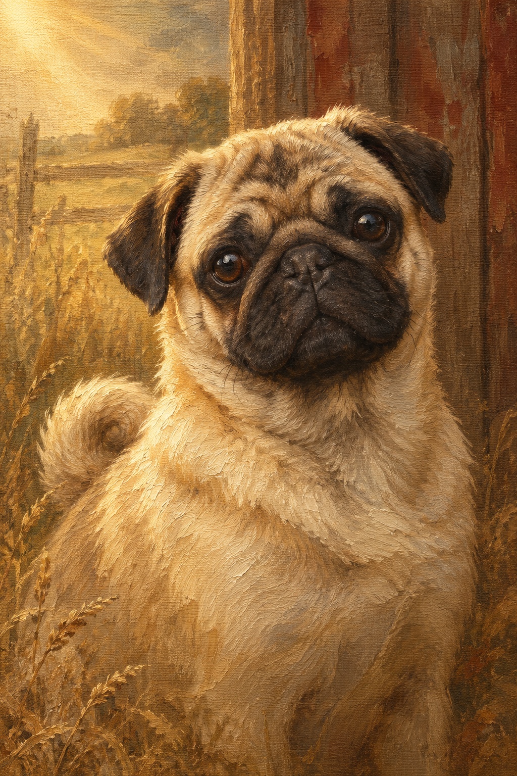 An oil-style pug in the Homestead style