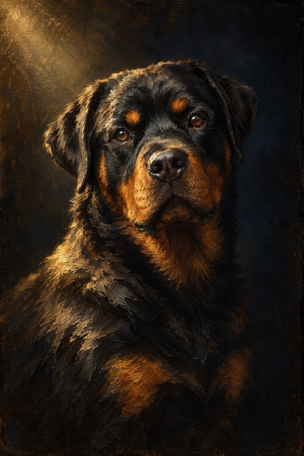 An oil-style rottweiler in the Midnight style