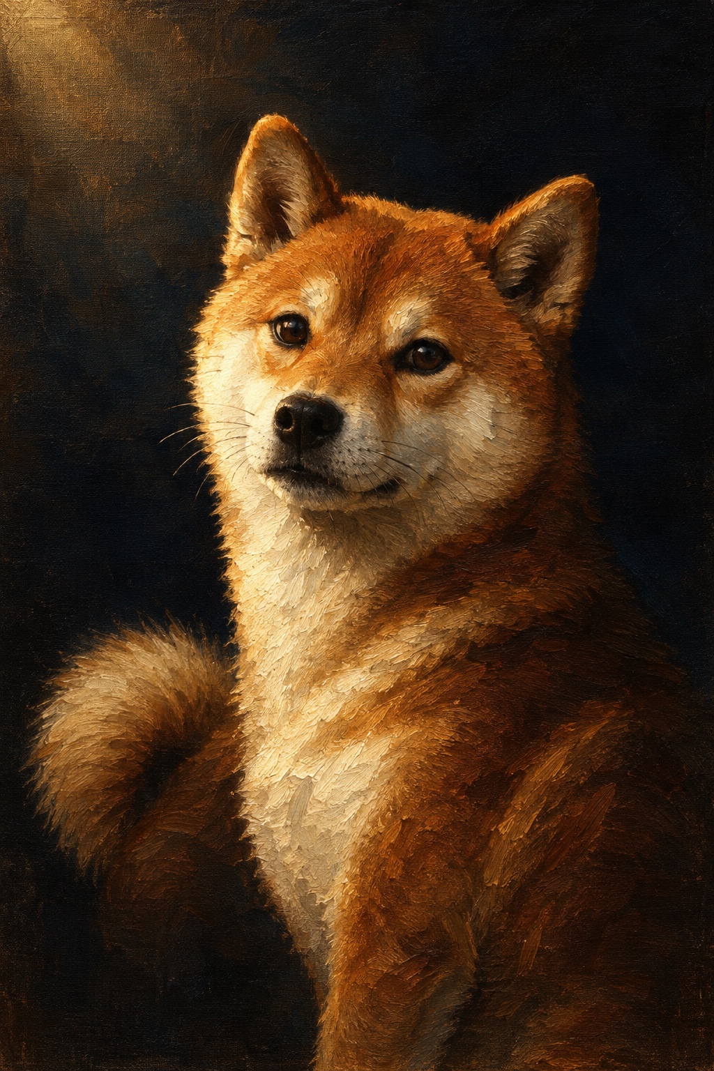 An oil-style shiba inu in the Midnight style