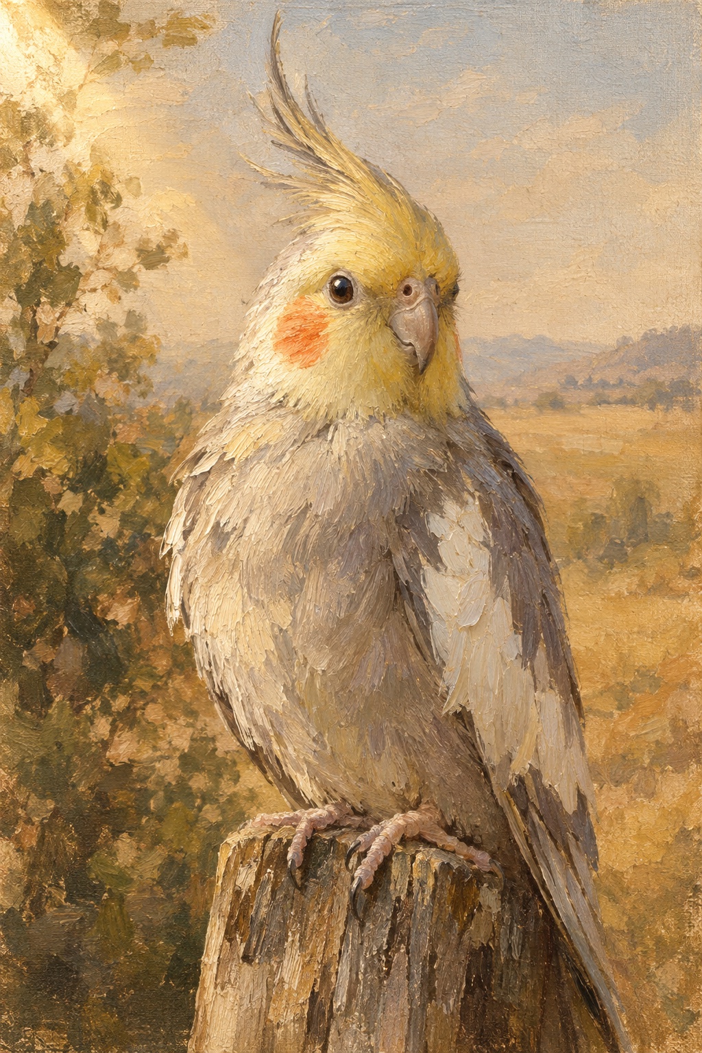 An oil-style bird in the Plein Air style
