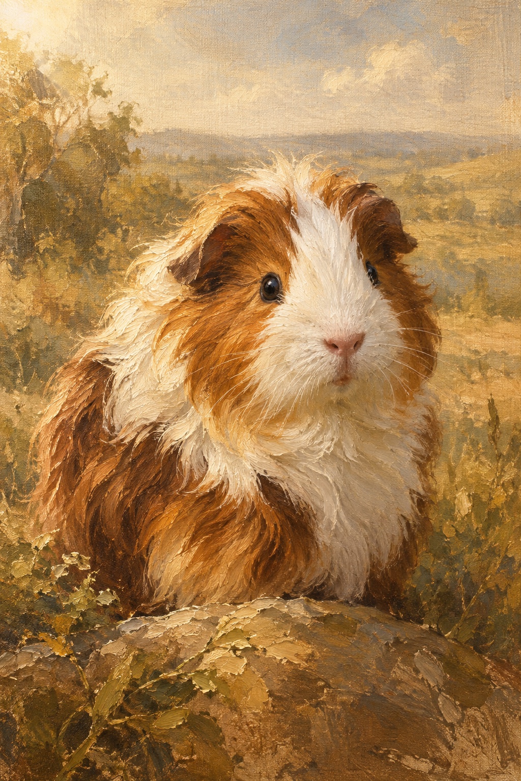 An oil-style guinea pig in the Plein Air style