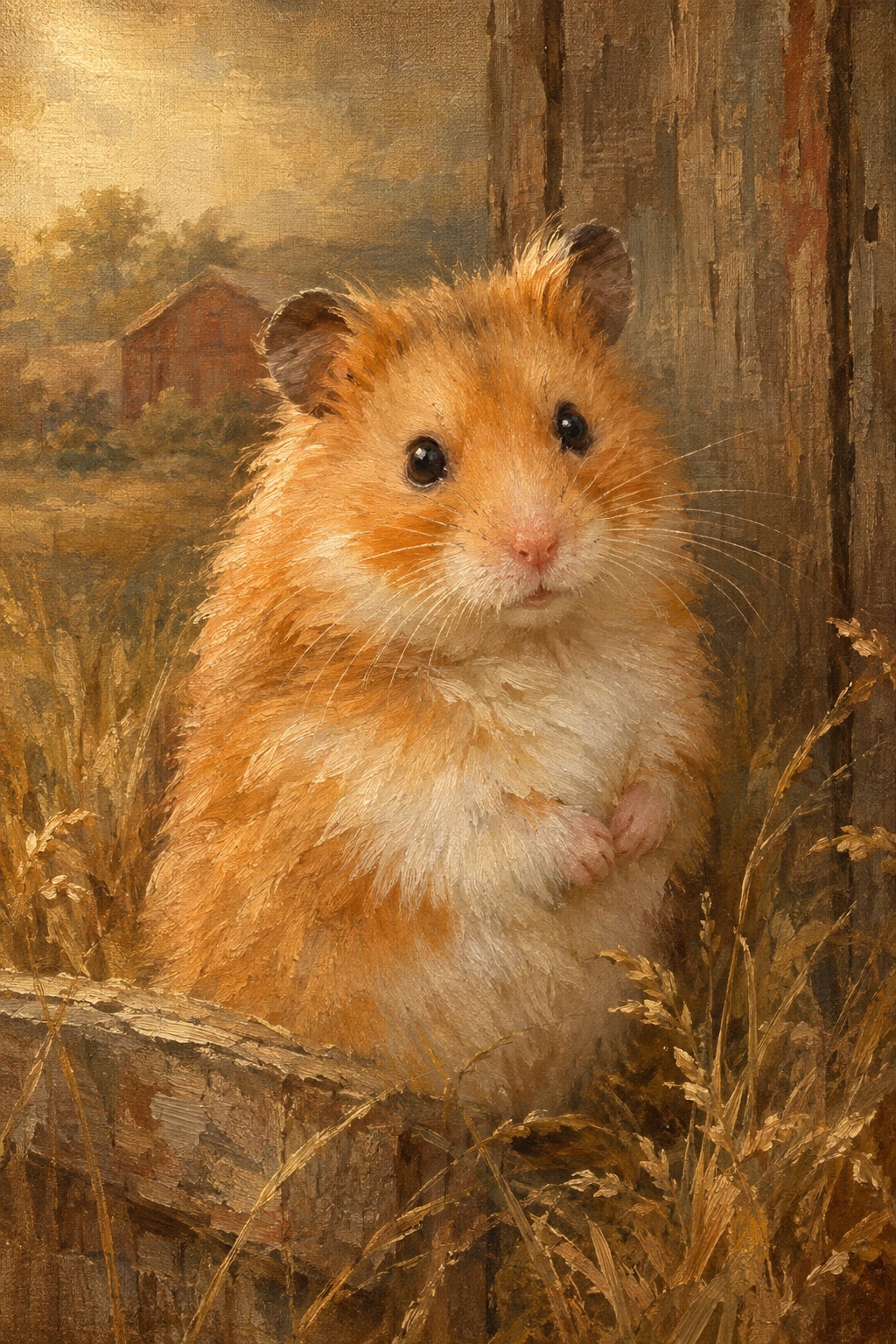 An oil-style hamster in the Homestead style