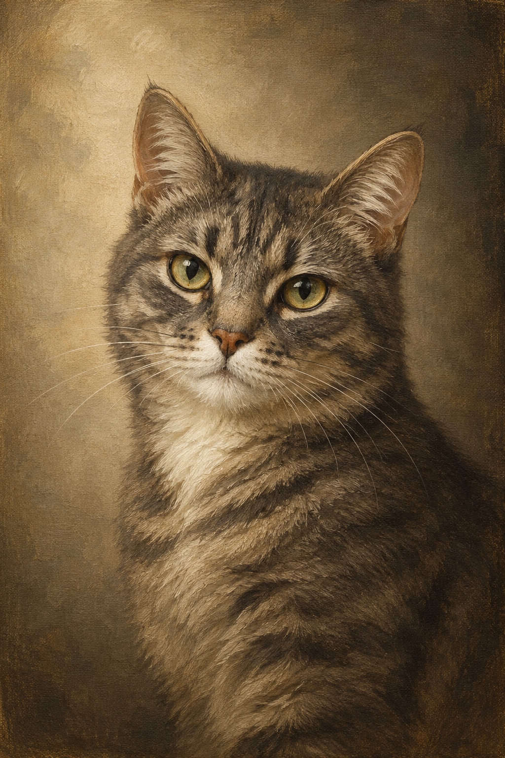 An oil-style memorial portrait of a cat