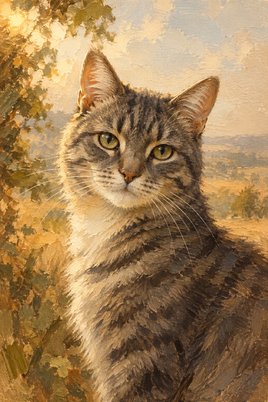 An oil-style memorial portrait of a cat