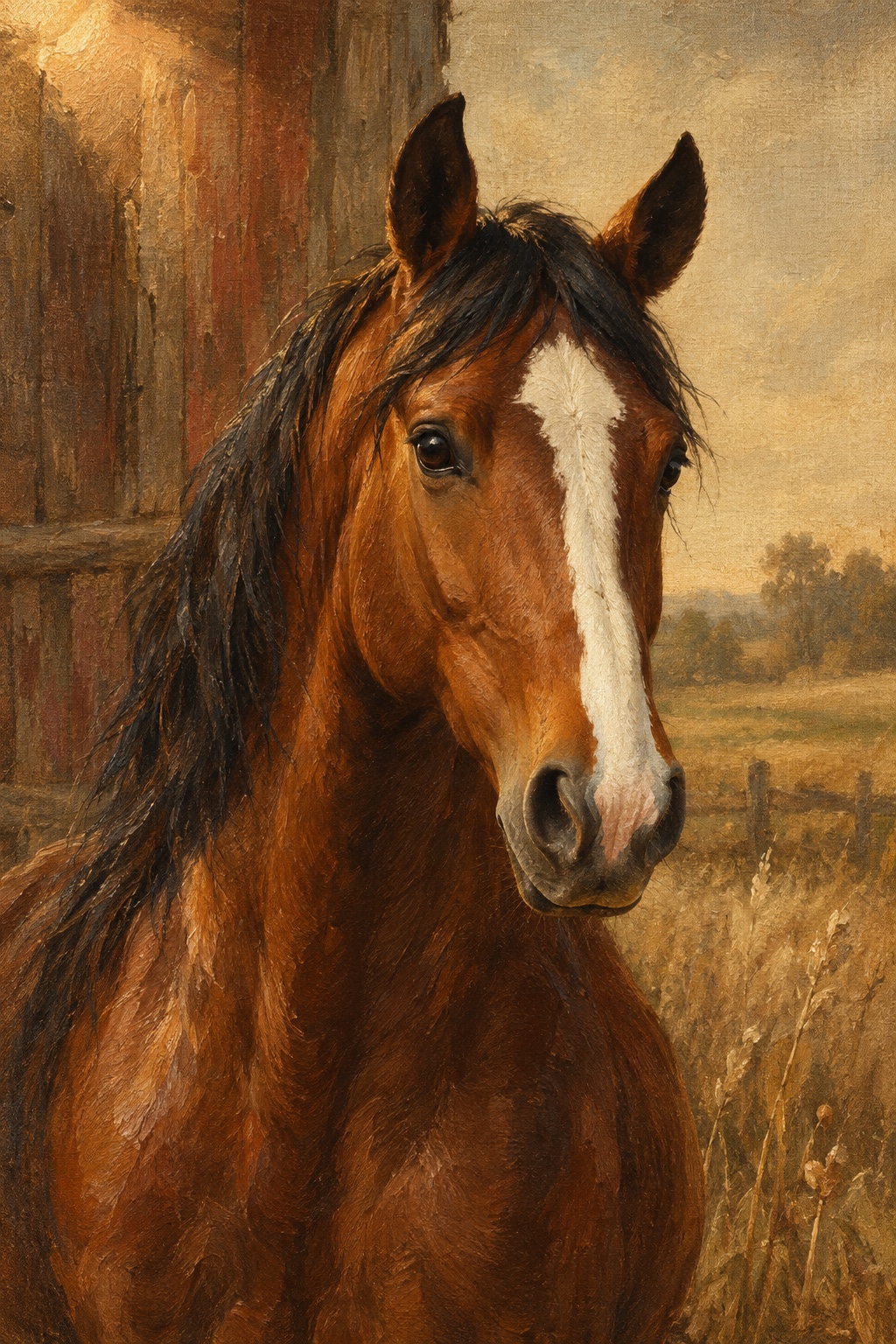 An oil-style memorial portrait of a horse