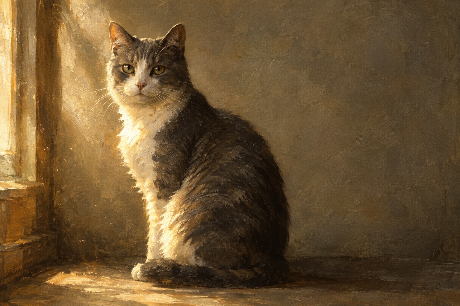 A cat sitting in soft window light