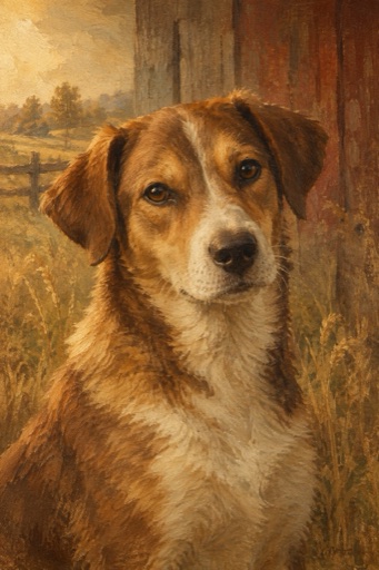 A dog portrait in the Homestead style