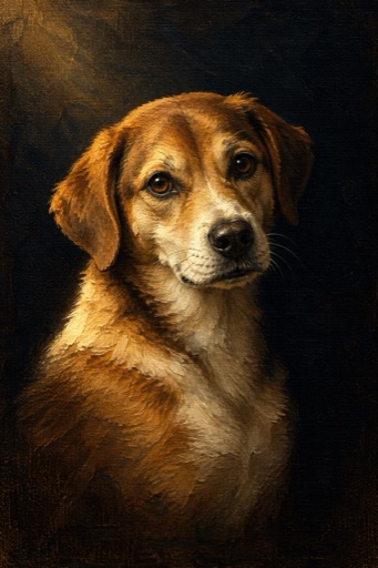 A dog portrait in the Midnight style